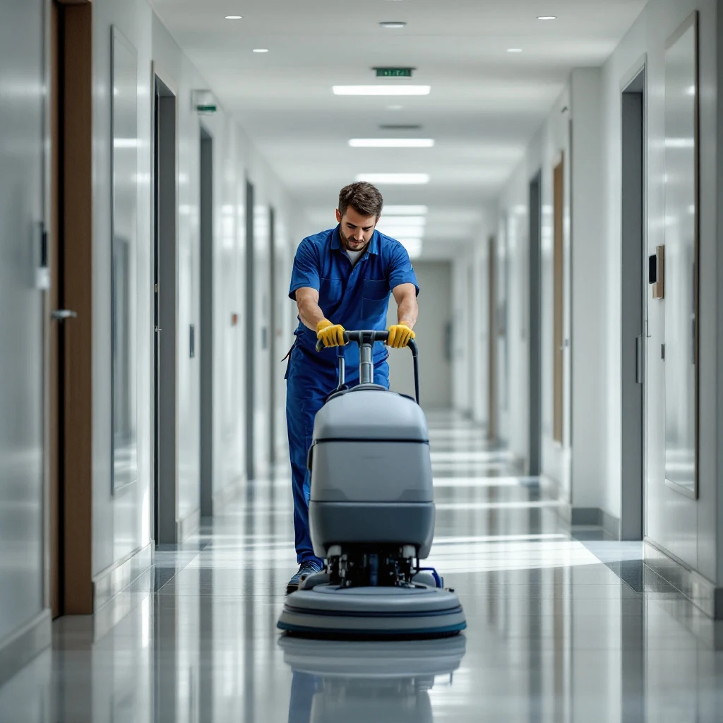echipamente industriale de curățenie aliniate: aspiratoare, furtunuri, rezervoare